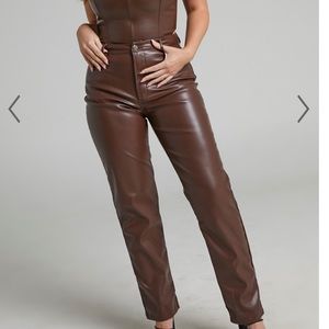Showpo Dilyenne High Waist Straight Leg Pant in Chocolate Leatherette